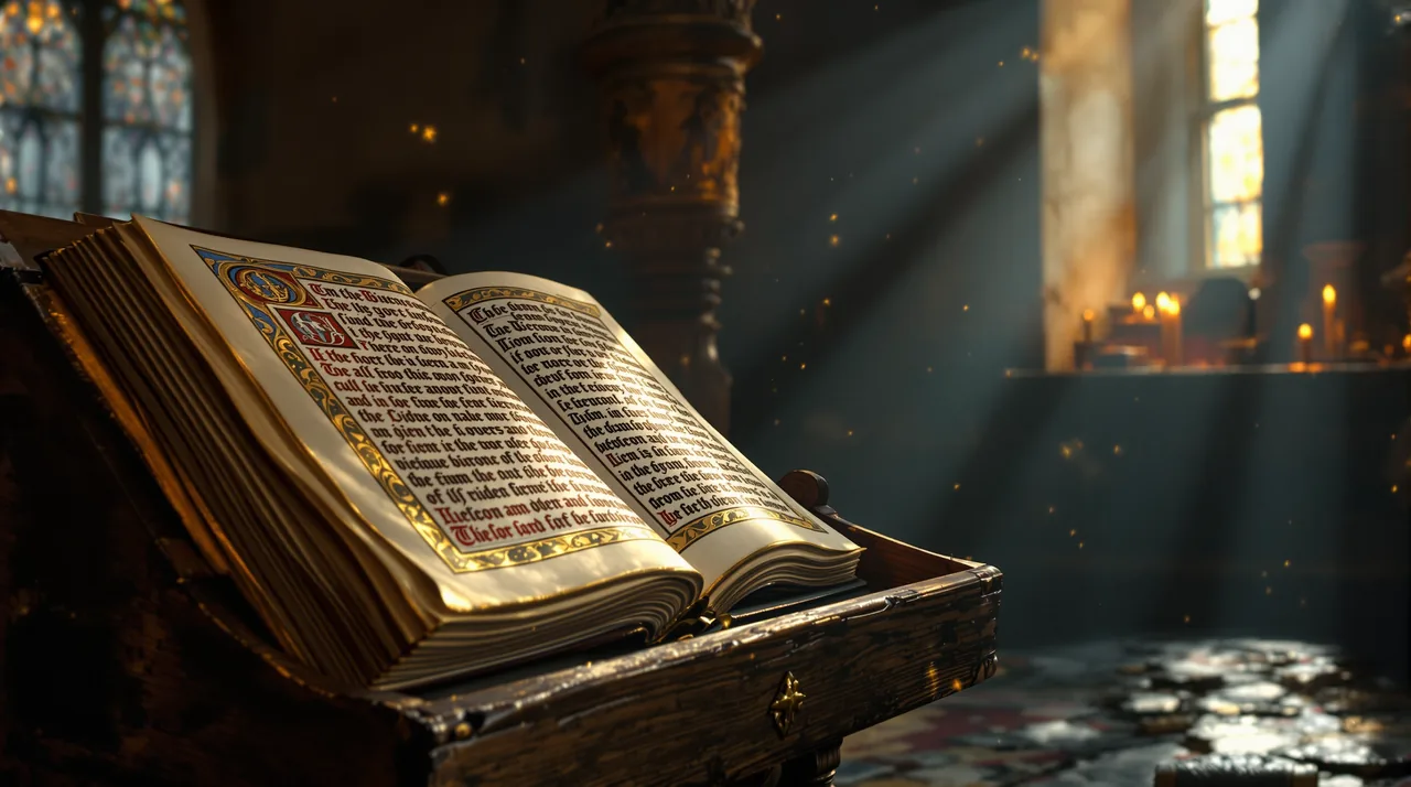 A medieval illuminated legal manuscript by candlelight