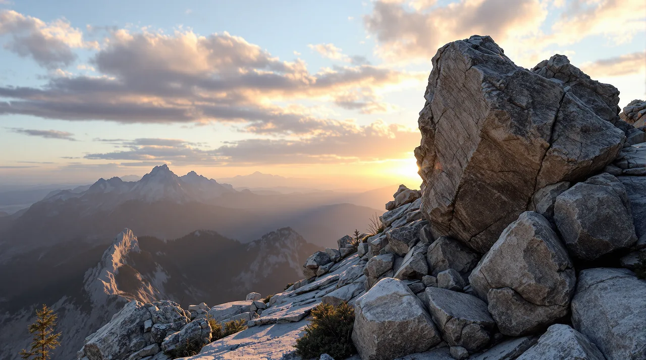 A bare rock summit at first light