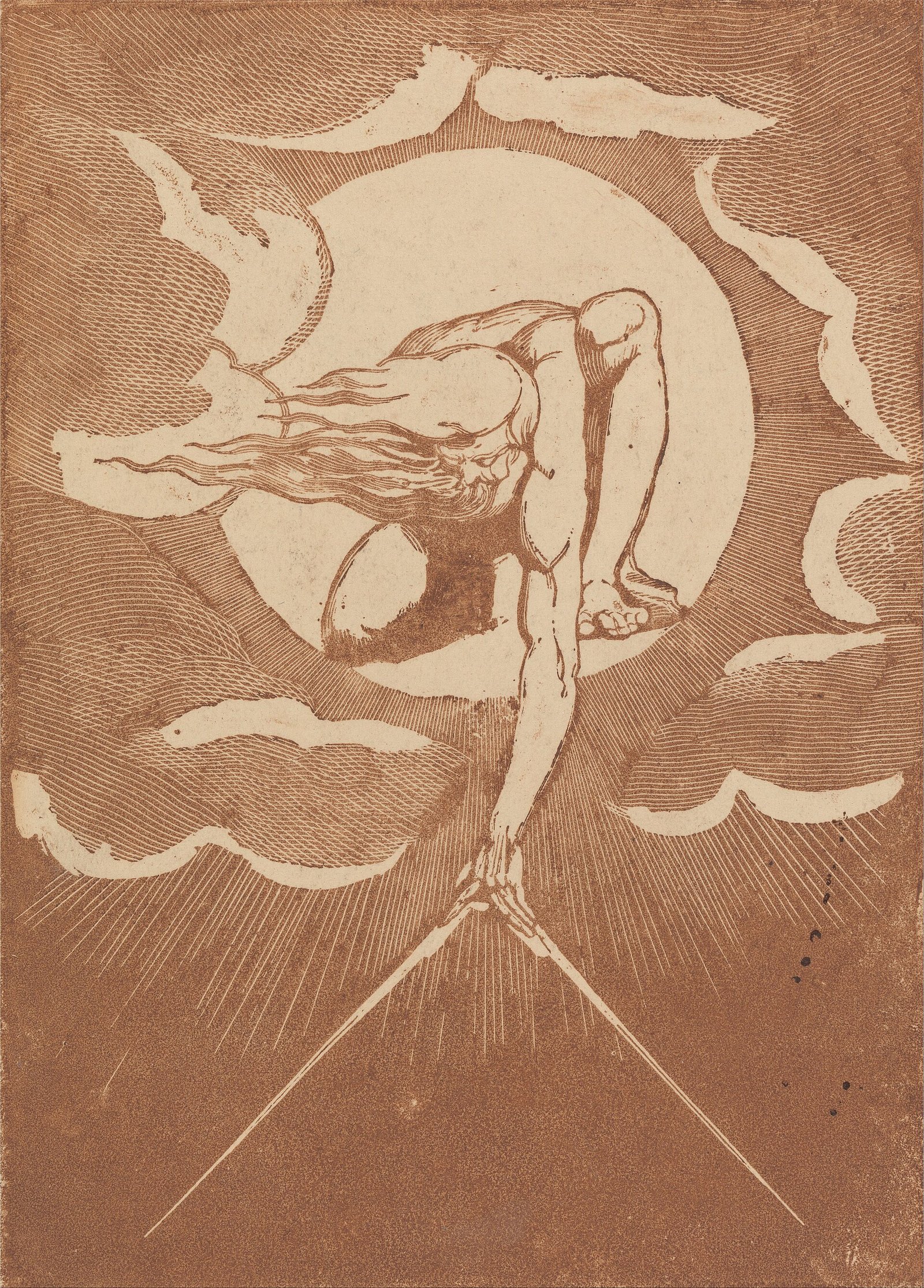 William Blake's The Ancient of Days — a radiant figure reaching down out of a sun of light, compasses in hand