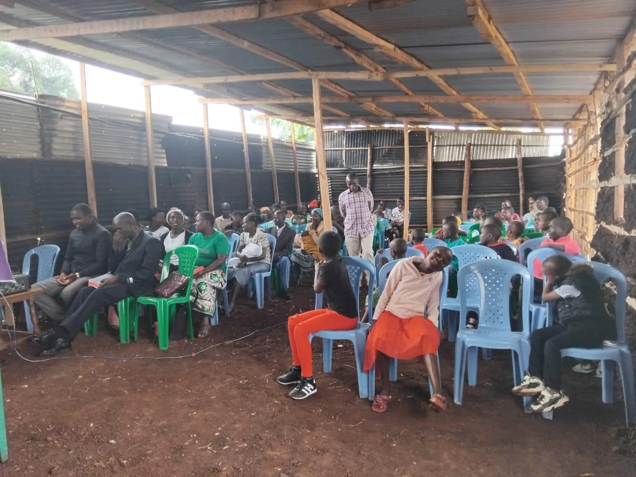Inside the simple church building in Kenya